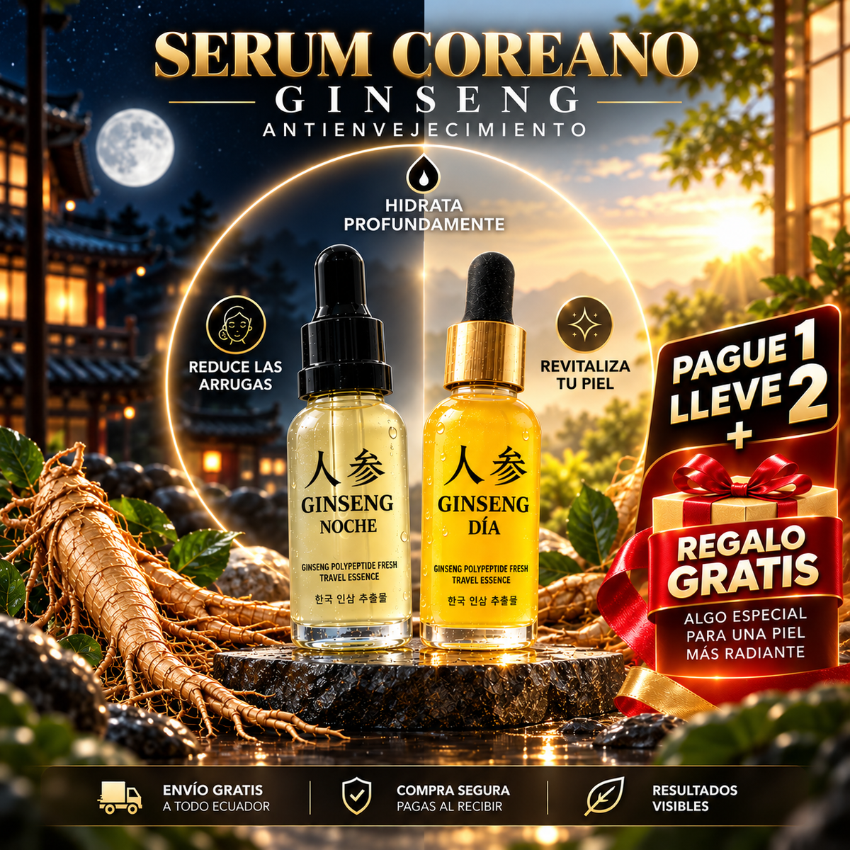 🔥Sérum Coreano GINSENG anti-envejecimiento OFERTA 2X1 + Obsequio😍